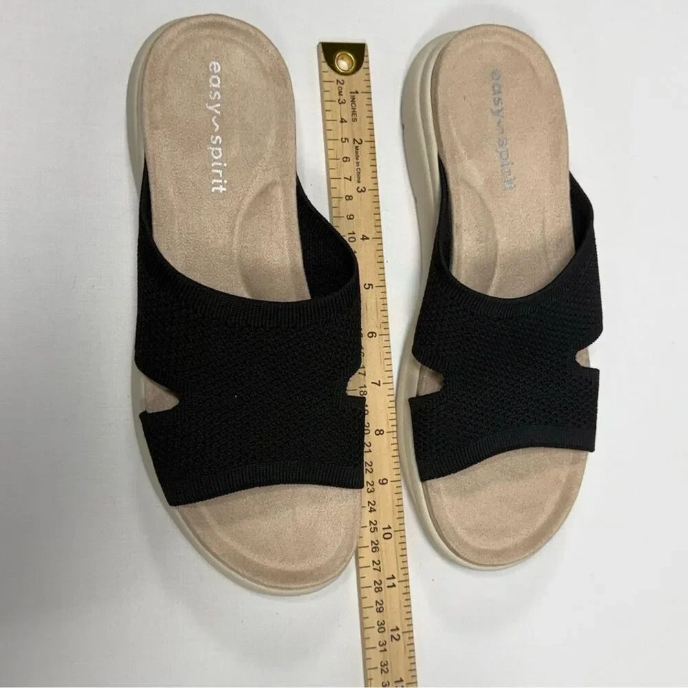 Knit Slide Sandal Easy‎ Spirit Black Textile Open Toe Size 10M
